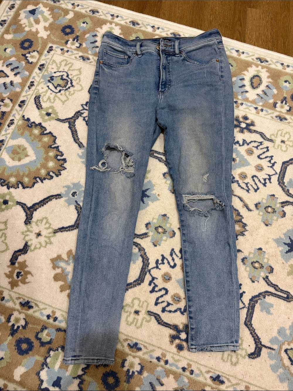 Express Light Blue Distressed Skinny Jeans